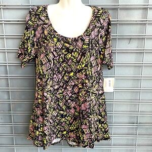 LulaRoe Floral & Geometric Print Perfect T Tunic Top-#10163